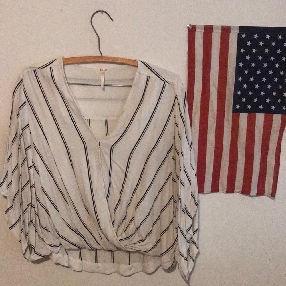 Free People Oversized Striped Batwing Shirt Black